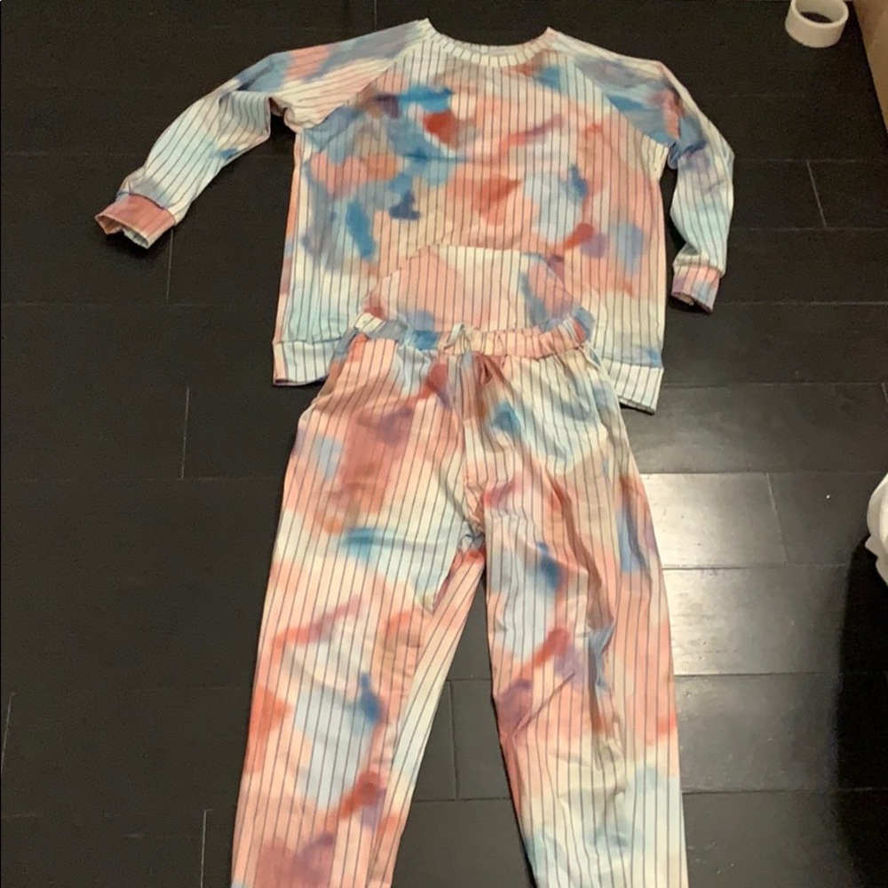 Pajama Sweat Matching Set Tie Dye with Stripes